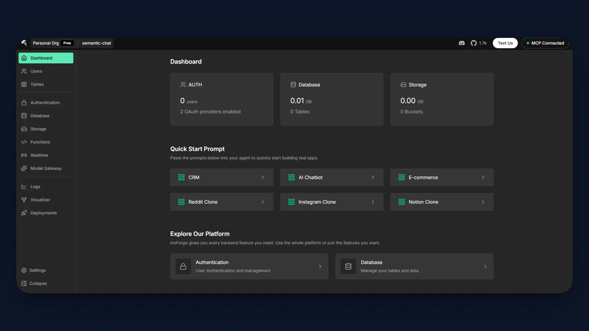 Dashboard with MCP Connected