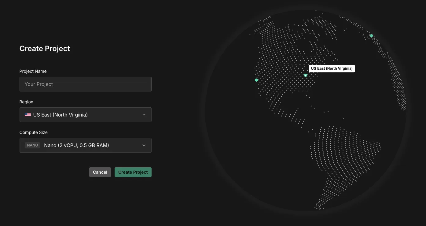 Select instance type when creating a new project