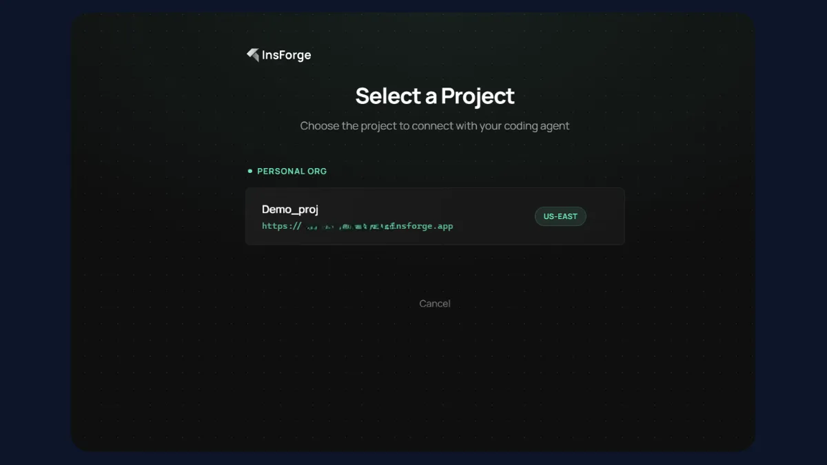 InsForge project selection during authentication