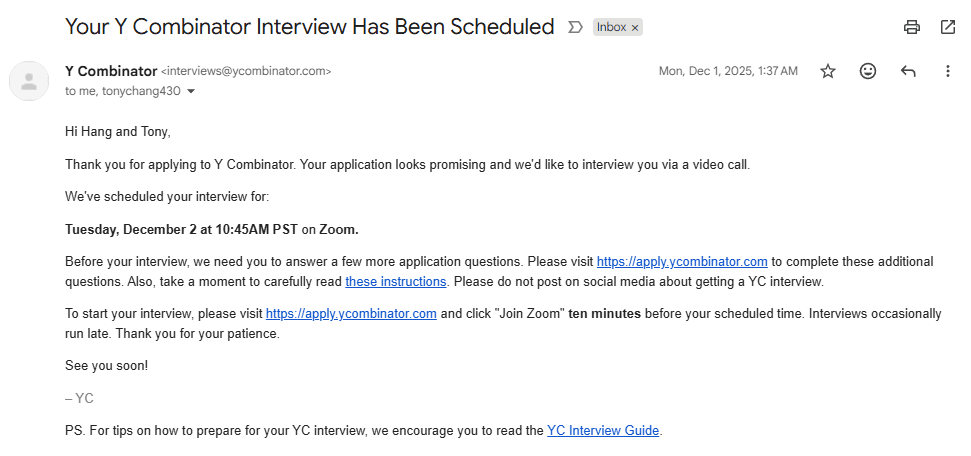 YC Interview Invite